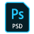 Bild zeigt das Adobe Photoshop PSD-Dateisymbol in leuchtendem Blau.